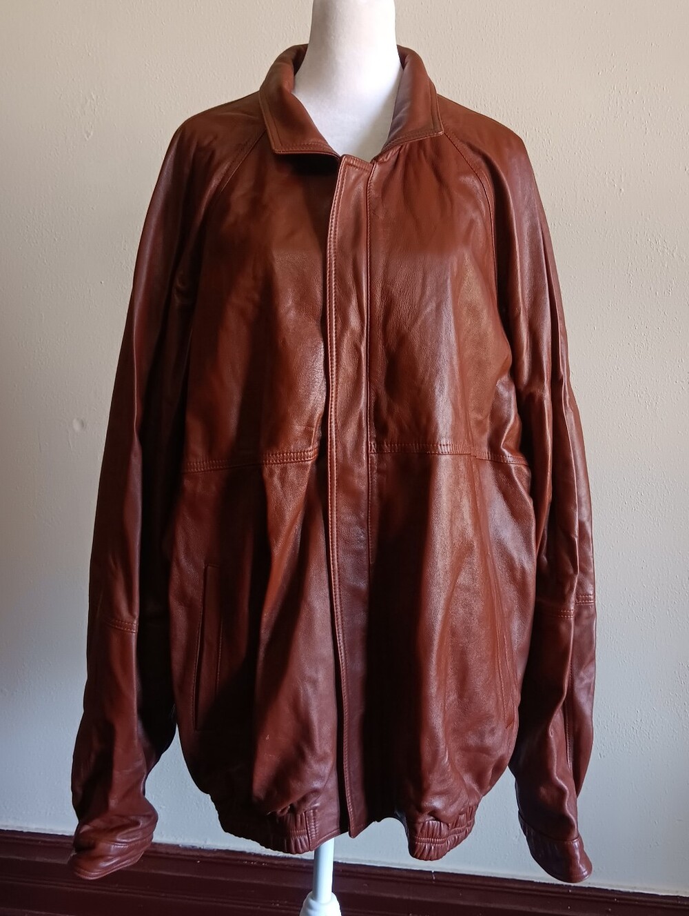 Bruno Magli Soft Brown Leather Jacket Coat Mens Size 52, Winter Heavy Full Zip